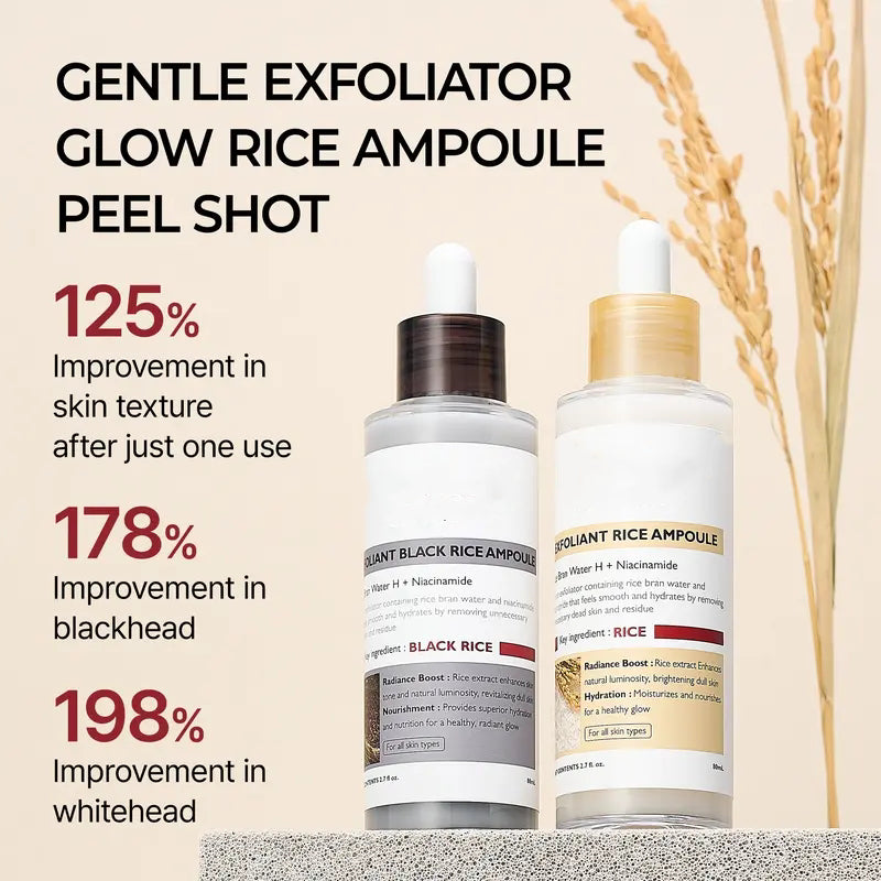 Peel Shot Glow Rice Ampoule Duo - Serums for Brightening, Exfoliating, and Moisturizing - Suitable for All Skin Types