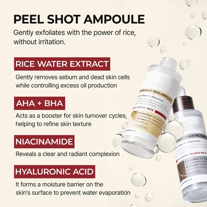 Peel Shot Glow Rice Ampoule Duo - Serums for Brightening, Exfoliating, and Moisturizing - Suitable for All Skin Types